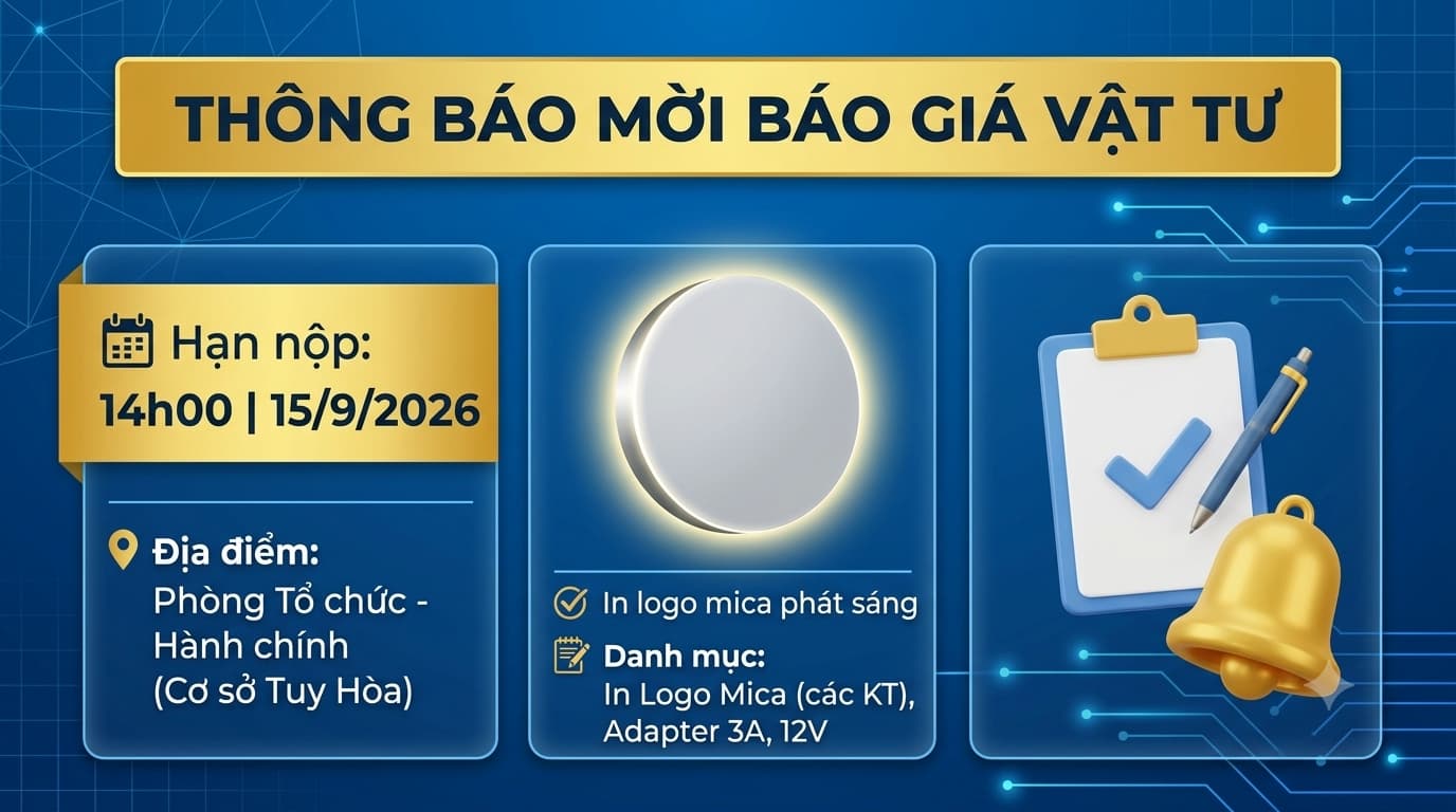 Thông báo: Về việc báo giá vật tư cần thực hiện (In Logo Trường)